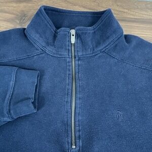 Wolverine Mens Navy Blue‎ 100% Cotton Quarter Zip Sweatshirt Mock Neck Large